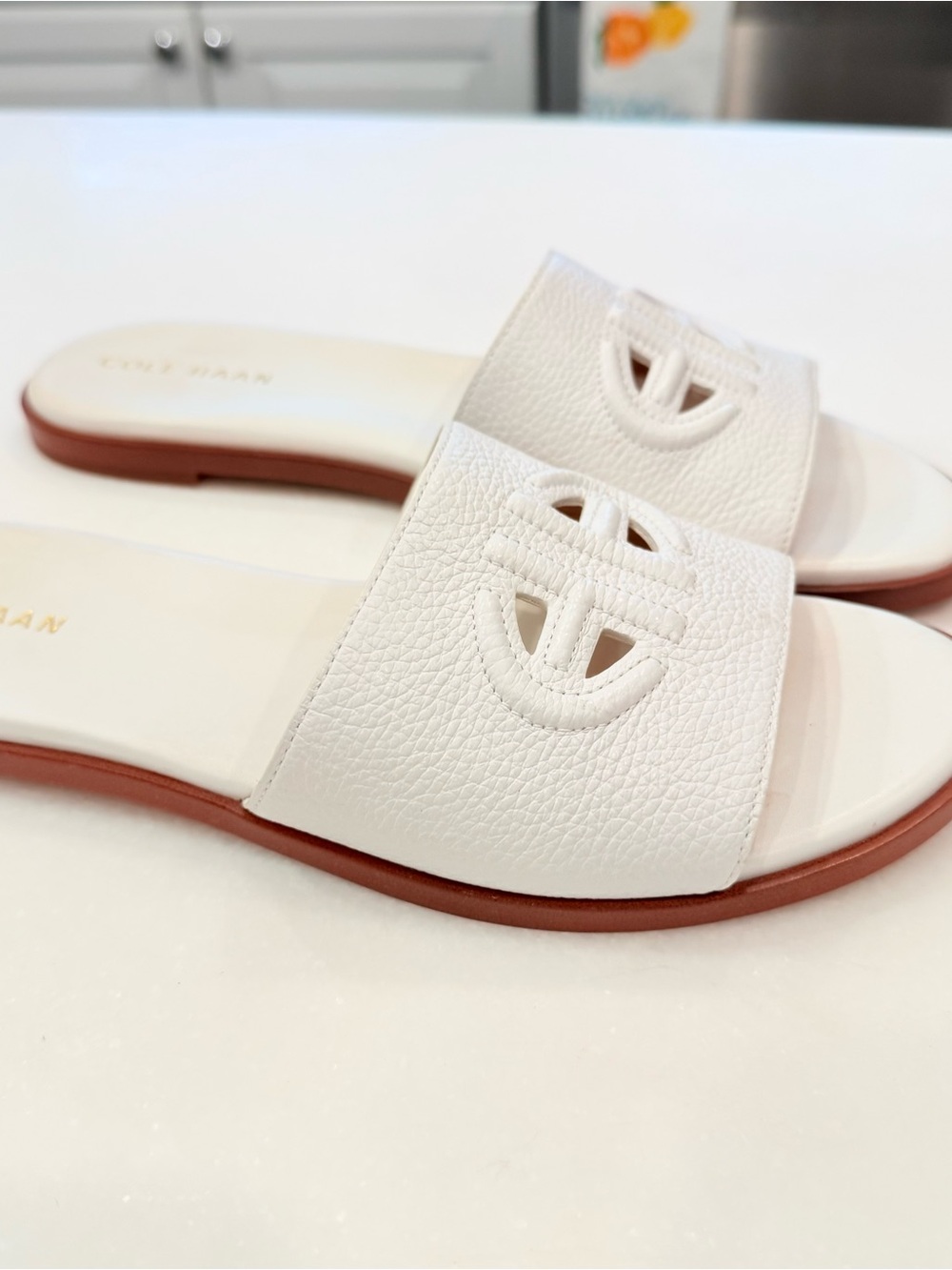 Women's SANDALS Cole Haan Flynn Logo Slide - WHITE LEATHER Sz 8.5 - Picture 4 of 14